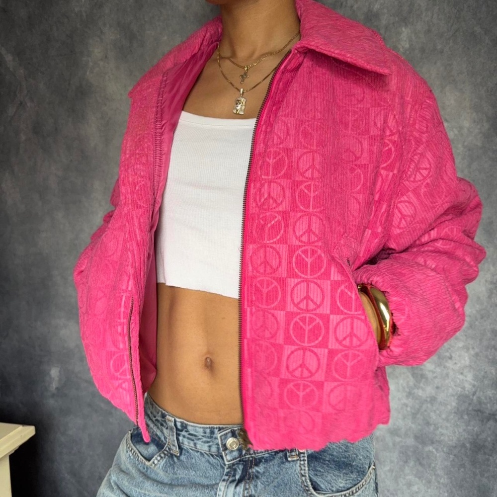 Pink bomber jacket from Urban Outfitters
